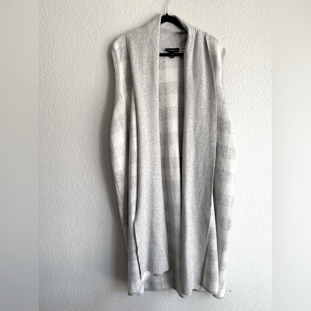 Lane Bryant Gray Open Front Women's sleeveless checkered Sweater cardigan vest